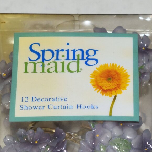 SOLD • NOB Vtg Springmaid Purple Flower Set (12) Decorative Shower Curtain Hooks - Picture 4 of 5